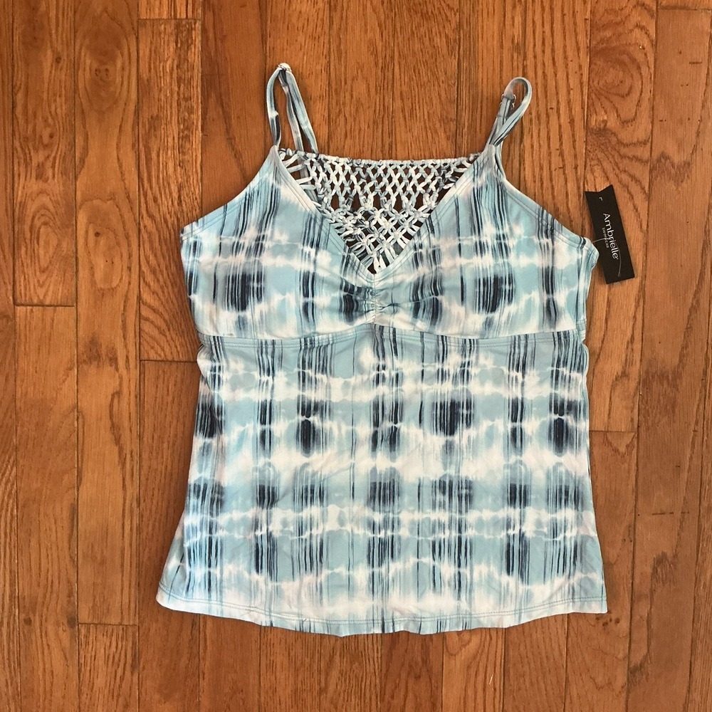 NWT Ambrielle Swim Shirt Blue Elastic Stretch Fit Tie Dye Print Spaghetti Straps